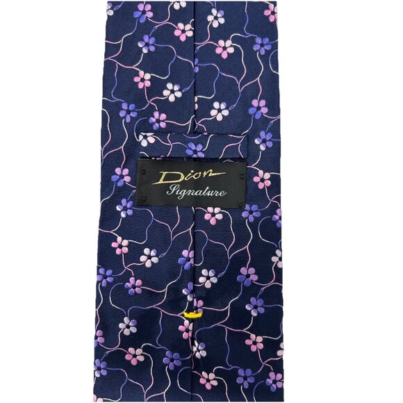 Dion Signature Men’s Blue Floral 100% Hand Crafted Silk Neck Tie  57.5" x 4" - Picture 5 of 8